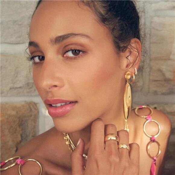 Pearl Long Gold Bar Earrings – Bamboo Leaf Inspired Statement Drops - Picture 5 of 6